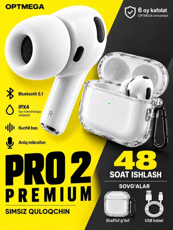 Беспроводные наушники Pro 2 Premium для iPhone и Android, чехол в подарок