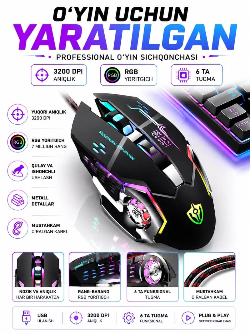 Игровая мышь беспроводная для ноутбука и компьютера