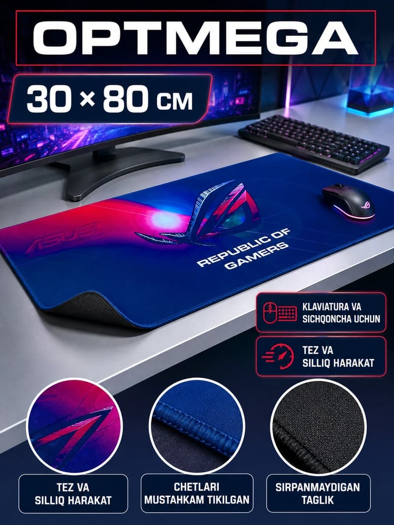 Большой коврик 100x50x3 мм, игровой и офисный коврик для клавиатуры и мыши