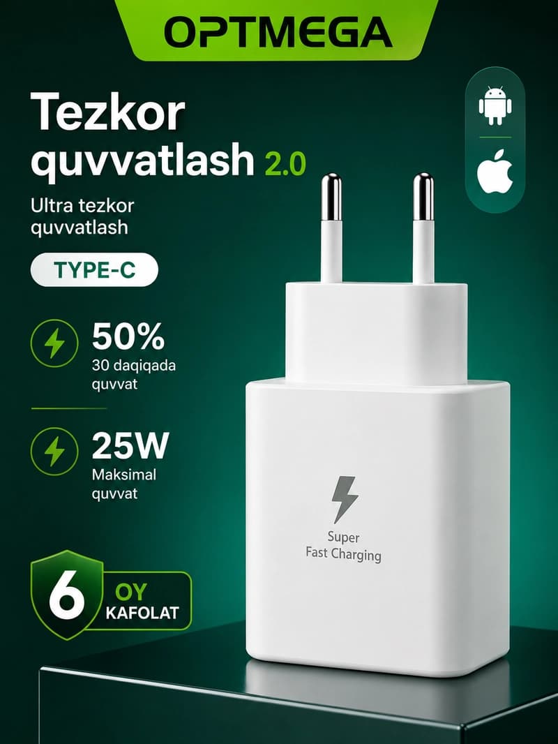 Сетевой адаптер Samsung 25W PD Type-C, супер быстрая зарядка