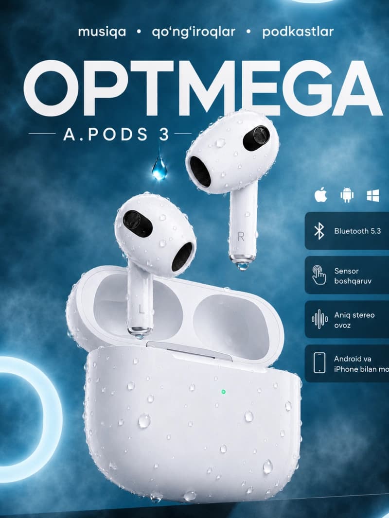 A.Pods 3 беспроводные наушники, Hi-Fi звук, сенсорное управление, совместимы с iOS/Android