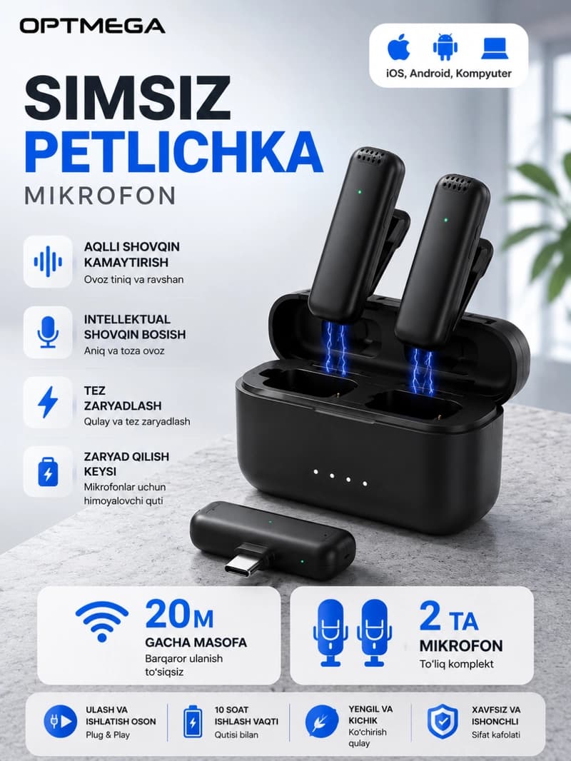 Беспроводной петличный микрофон для телефона Type-C / Lightning, для блогеров