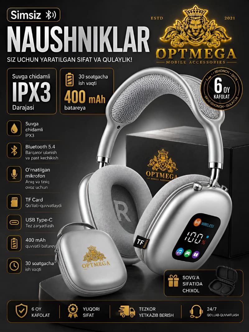 Беспроводные наушники P9 Bluetooth с экраном, микрофон, басс, поддержка SD и AUX OPTMEGA