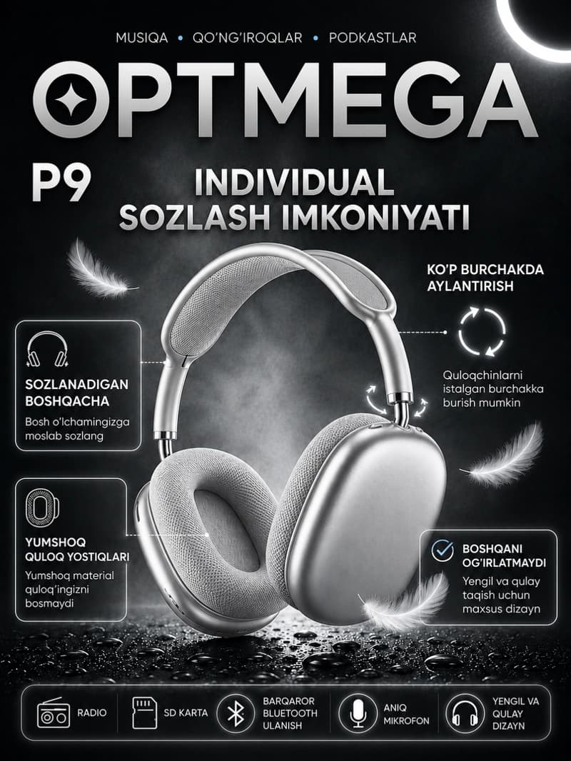 Беспроводные наушники Bluetooth P9 с микрофоном 100 A MAX